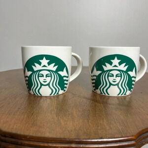 Two Starbucks Mugs 2017 Offset‎ Logo Green White EUC
